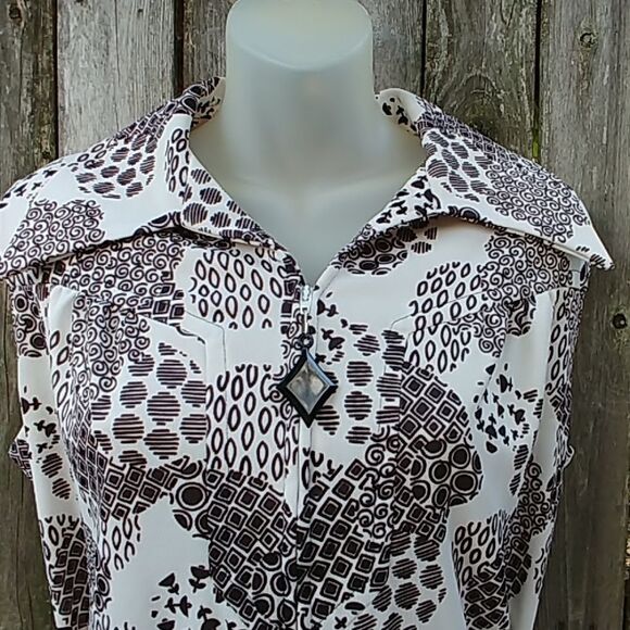 Sleeveless Black White 60s 70s Mod Belted Dress - Picture 2 of 6